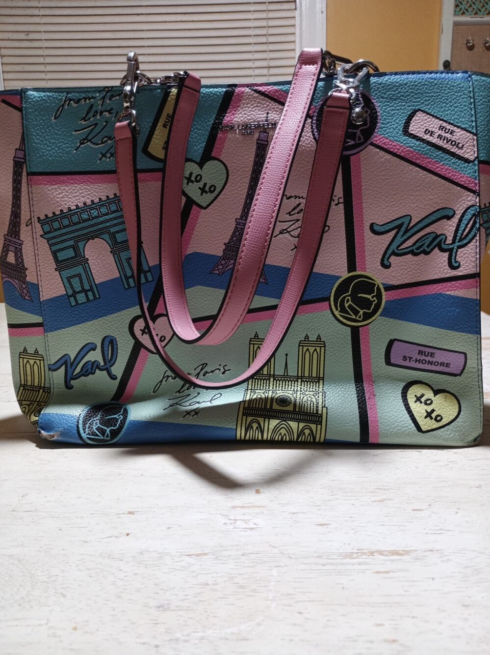 Karl Lagerfeld Tote Paris Multicolor Theme Shoulder Bag Purse